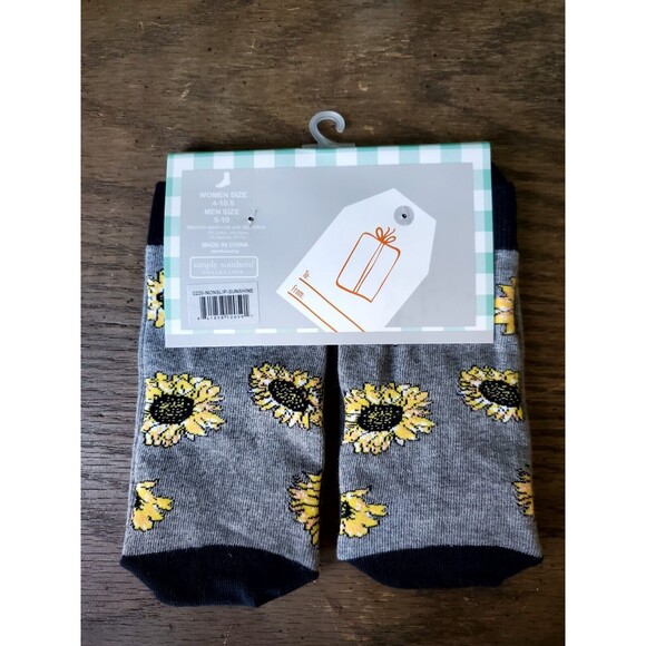 Simply Southern Socks Hello Sunshine Gray Yellow Non Slip Unisex W 4-10.5 M 5-10 - Picture 3 of 3